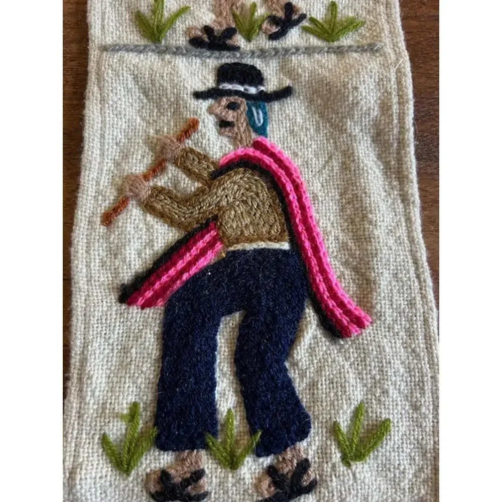Handcrafted Peruvian Wool Wall Hanging with Embroidered Llama and Figures